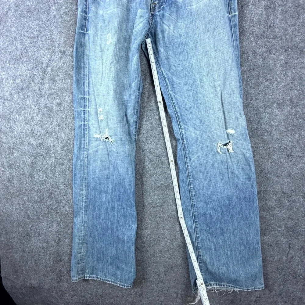 LA Denim Atelier Jeans Mens 34 Blue Denim Distressed Whiskers Low Rise Straight